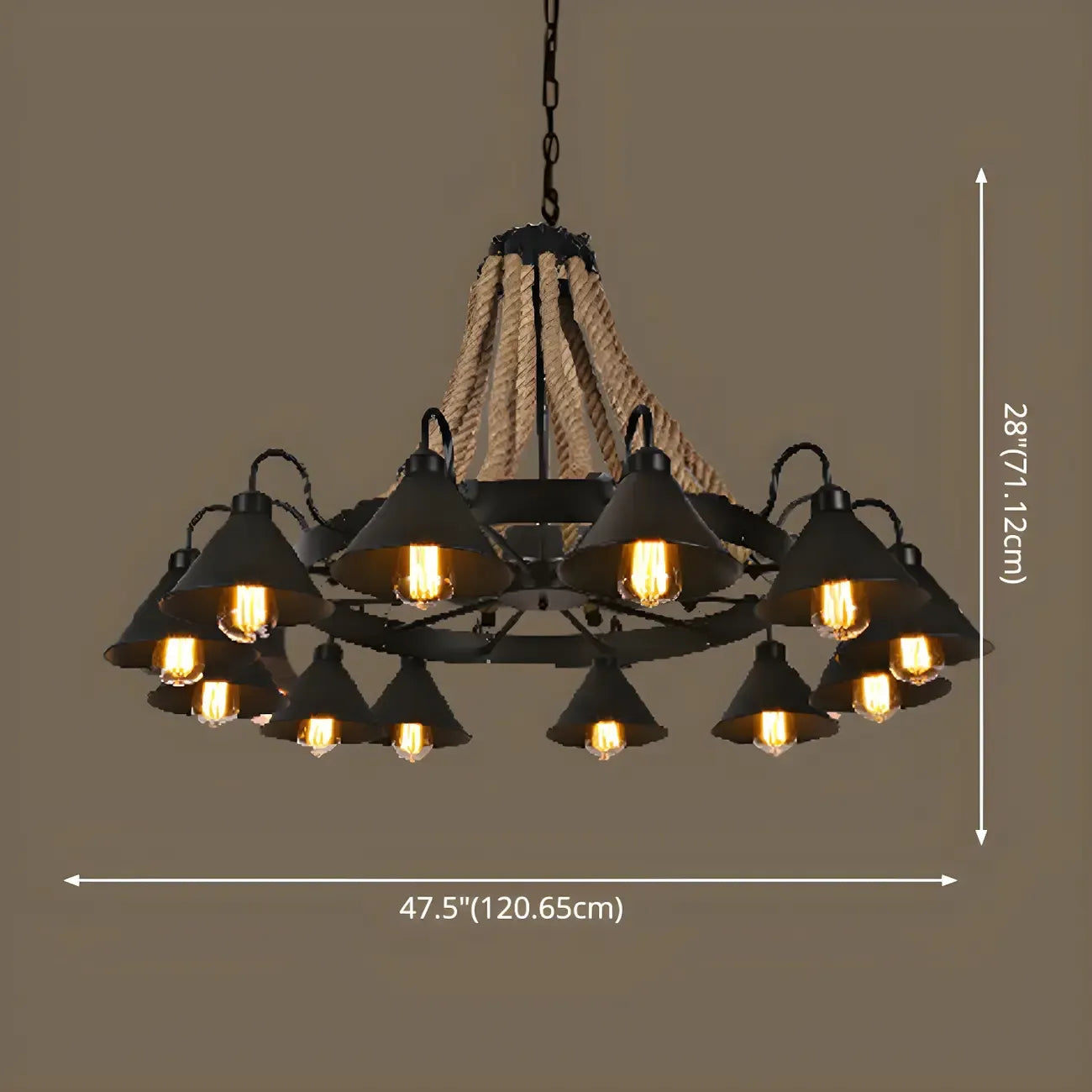 Black Metal Vintage Rope Rustic Chandelier Light