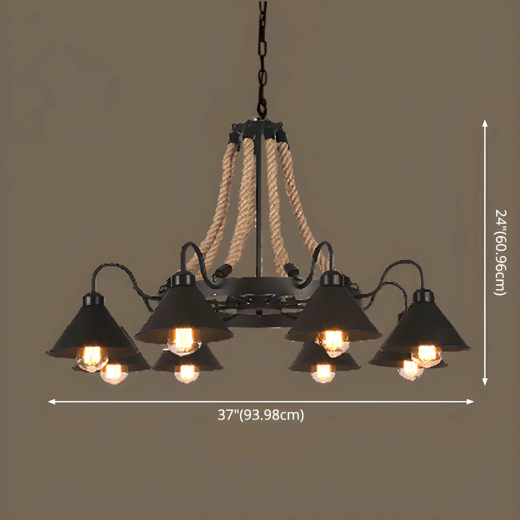 Black Metal Vintage Rope Rustic Chandelier Light
