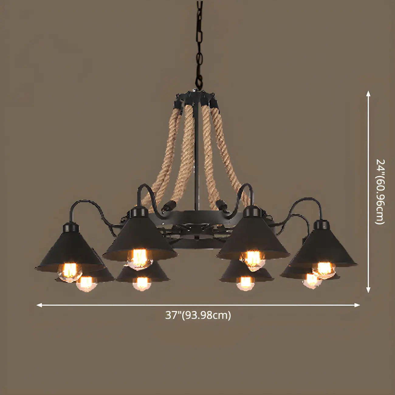 Black Metal Vintage Rope Rustic Chandelier Light