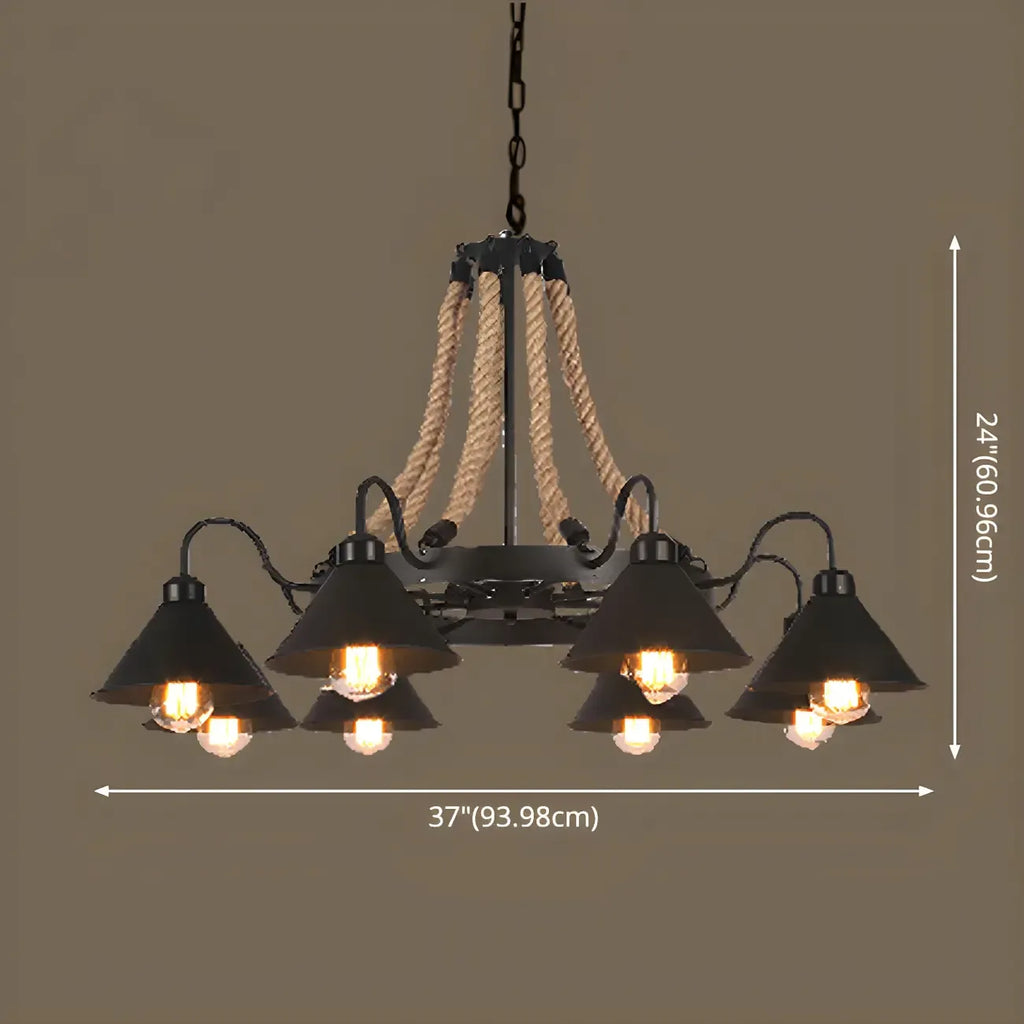 Black Metal Vintage Rope Rustic Chandelier Light