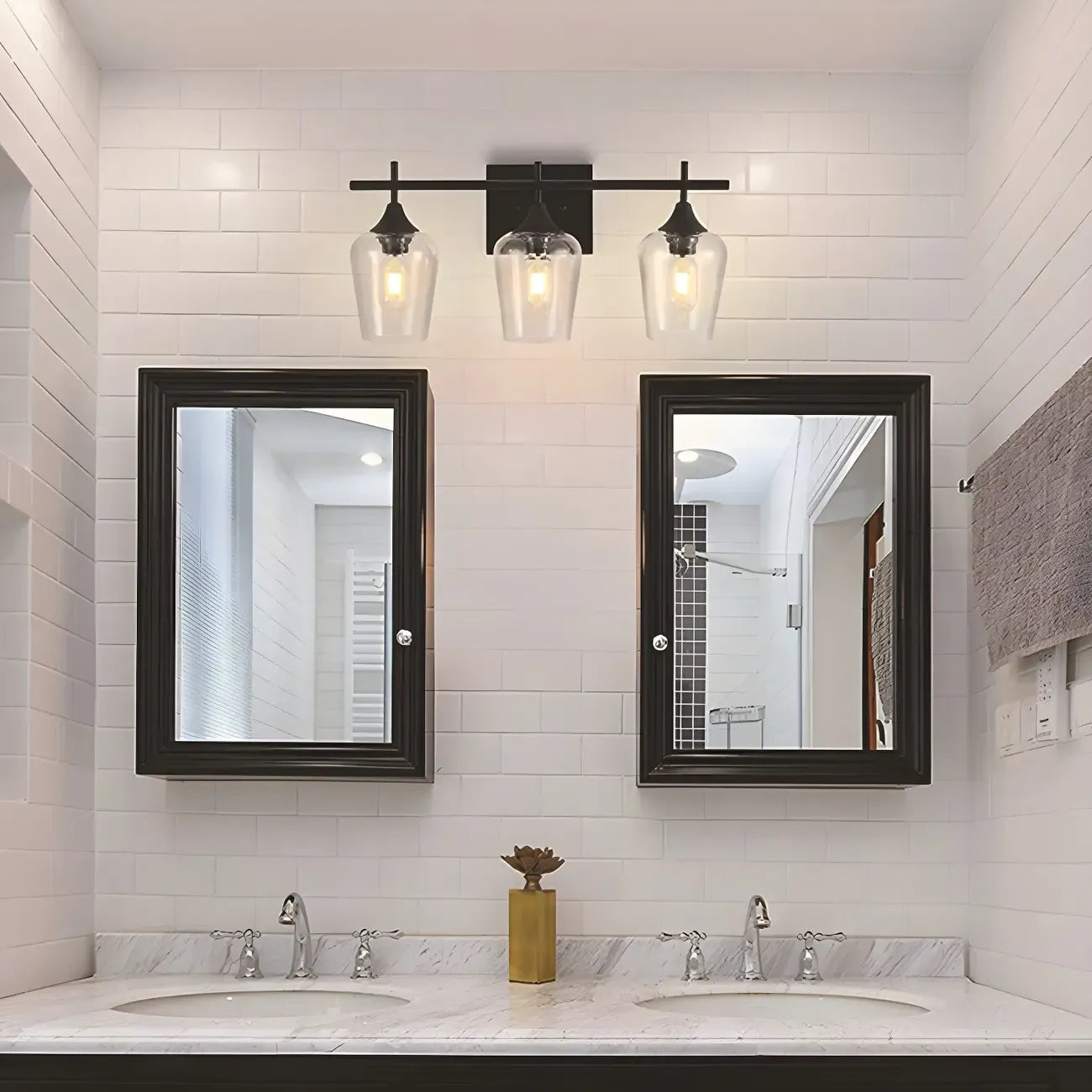 3-Light Industrial Vanity Light Glass Cup Shade LED for Bathroom