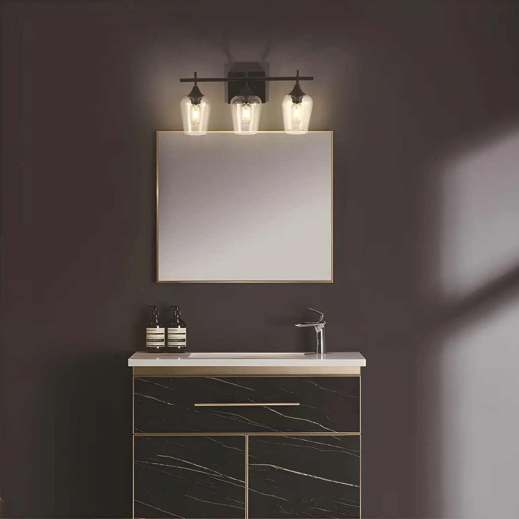 3-Light Industrial Vanity Light Glass Cup Shade LED for Bathroom
