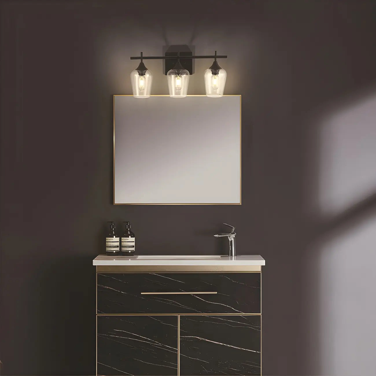 3-Light Industrial Vanity Light Glass Cup Shade LED for Bathroom