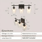 3-Light Industrial Vanity Light Glass Cup Shade LED for Bathroom