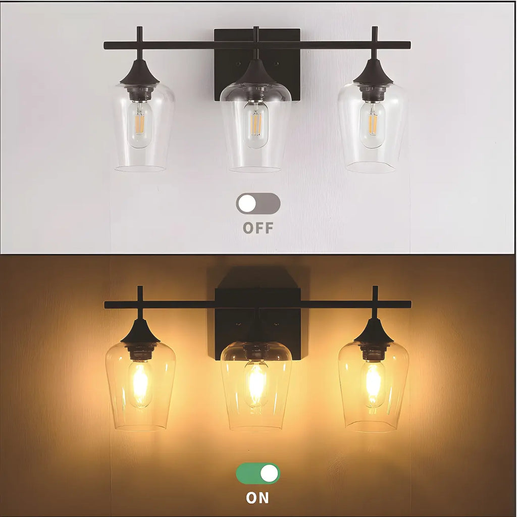 3-Light Industrial Vanity Light Glass Cup Shade LED for Bathroom