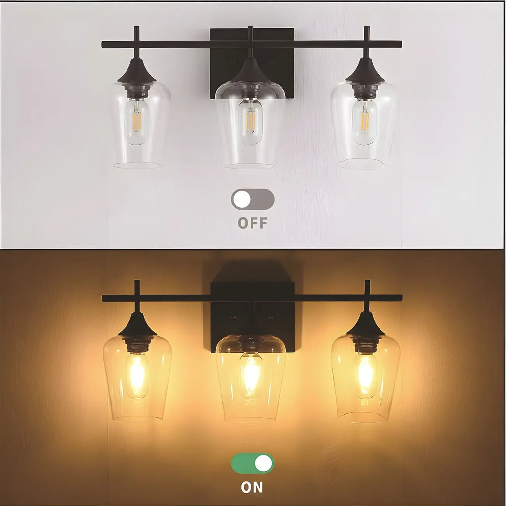 3-Light Industrial Vanity Light Glass Cup Shade LED for Bathroom