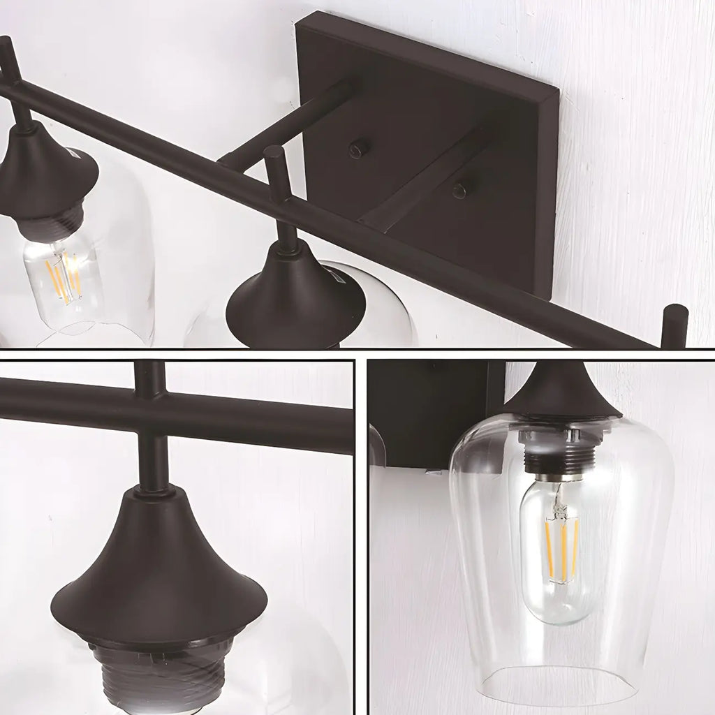 3-Light Industrial Vanity Light Glass Cup Shade LED for Bathroom