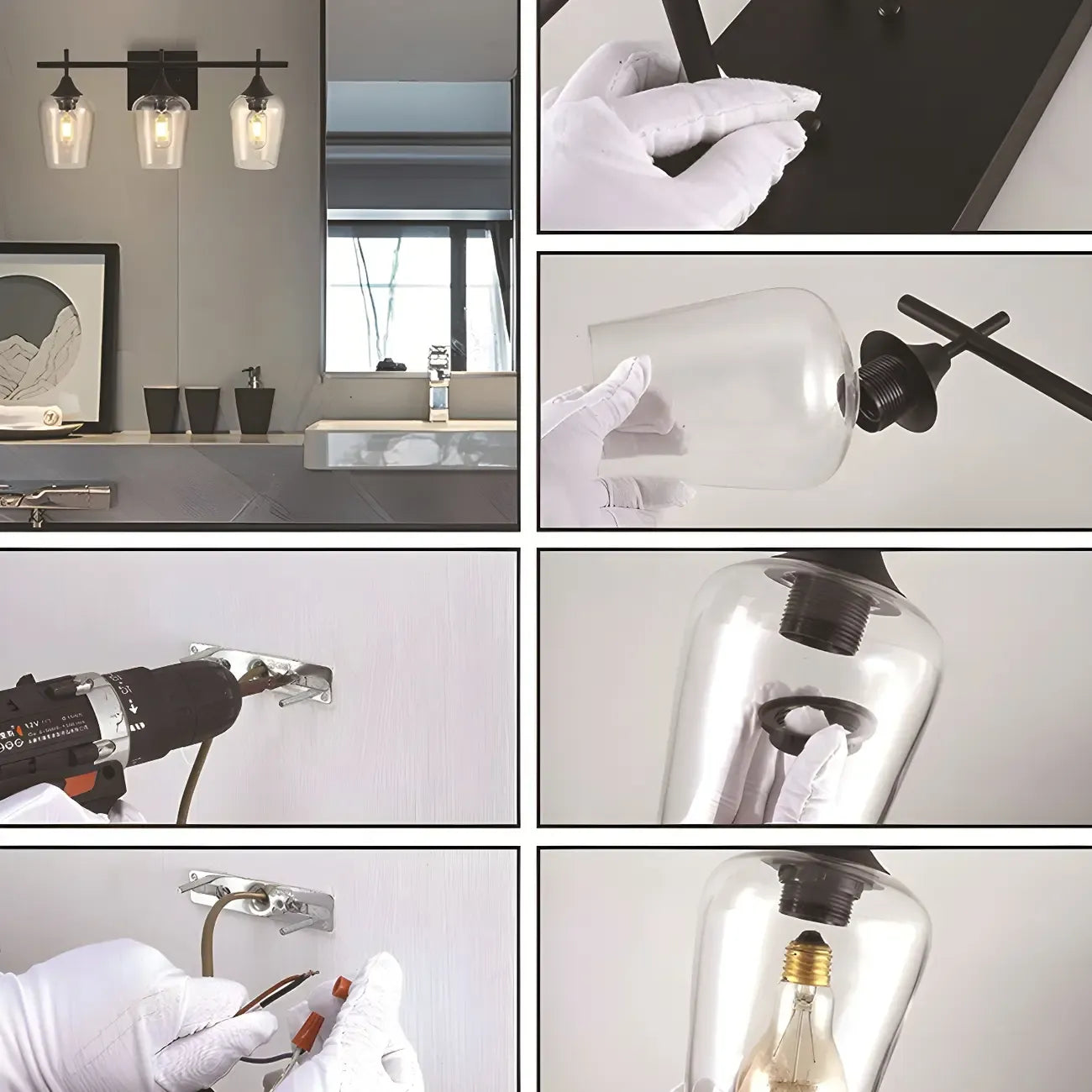 3-Light Industrial Vanity Light Glass Cup Shade LED for Bathroom