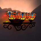 3-Light Orange Stained Glass Colorful Wall Light Dome Shape
