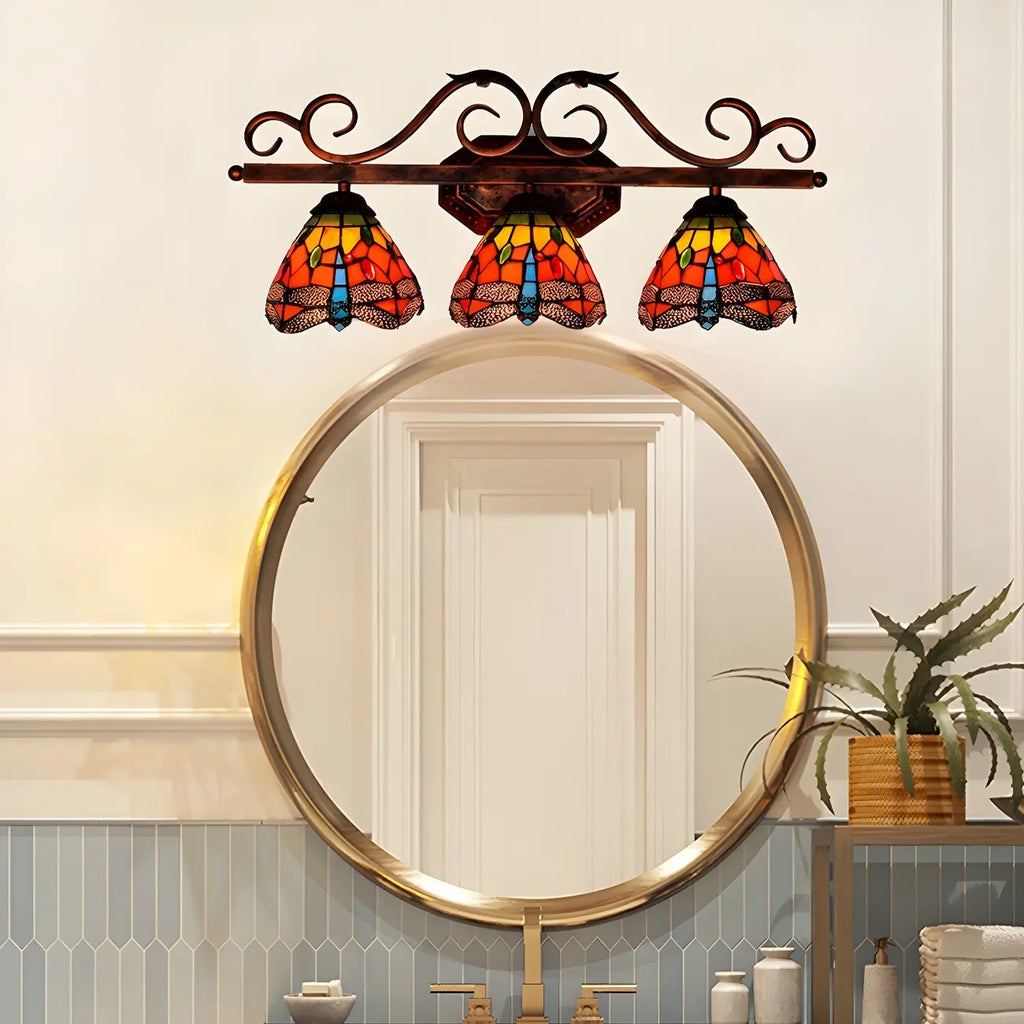 3-Light Orange Stained Glass Colorful Wall Light Dome Shape