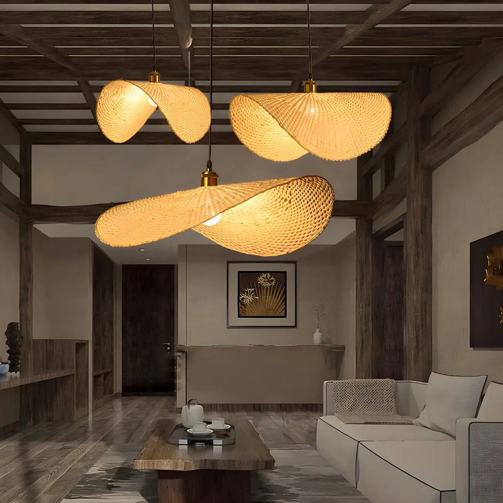 Bamboo Oriental Pendant Light Hanging Fixture for Indoor