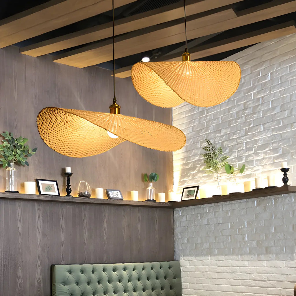 Bamboo Oriental Pendant Light Hanging Fixture for Indoor