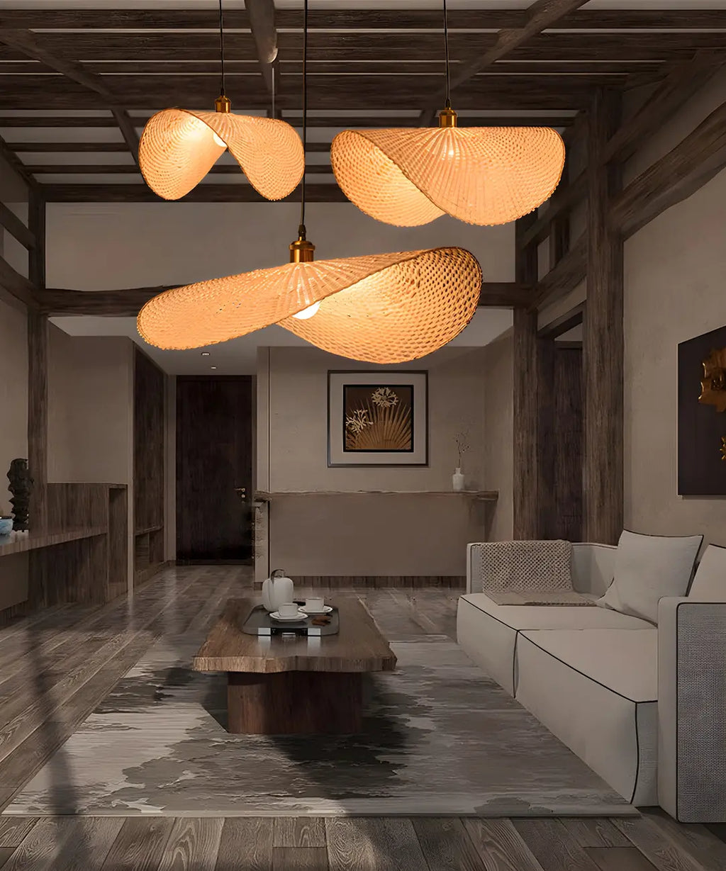 Bamboo Oriental Pendant Light Hanging Fixture for Indoor