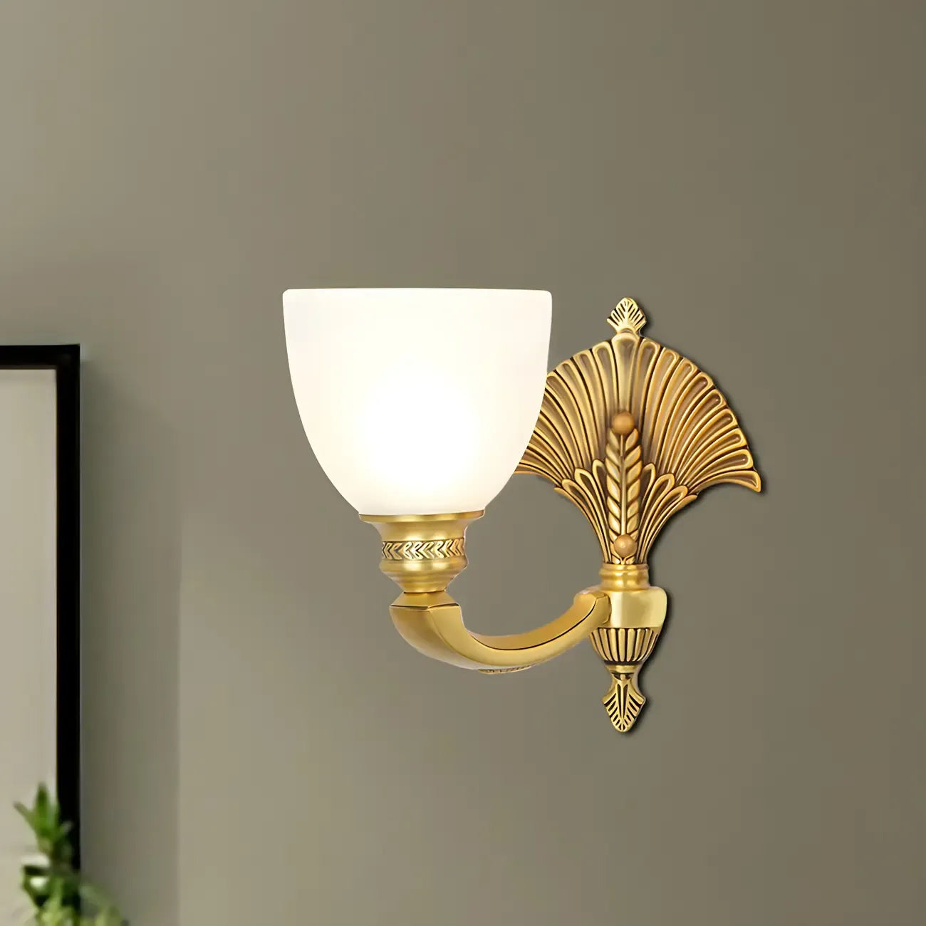 Colonial Bowl Brass Gold Glass Up Wall Light Fixture