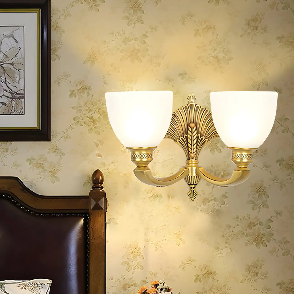 Colonial Bowl Brass Gold Glass Up Wall Light Fixture
