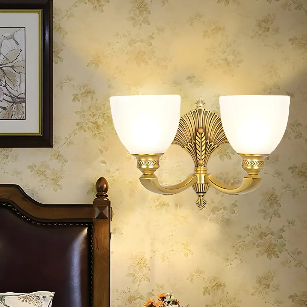 Colonial Bowl Brass Gold Glass Up Wall Light Fixture
