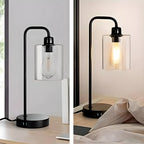 Simple Black Metal Glass Barrel Table Lamp with Touch Switch