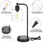 Simple Black Metal Glass Barrel Table Lamp with Touch Switch