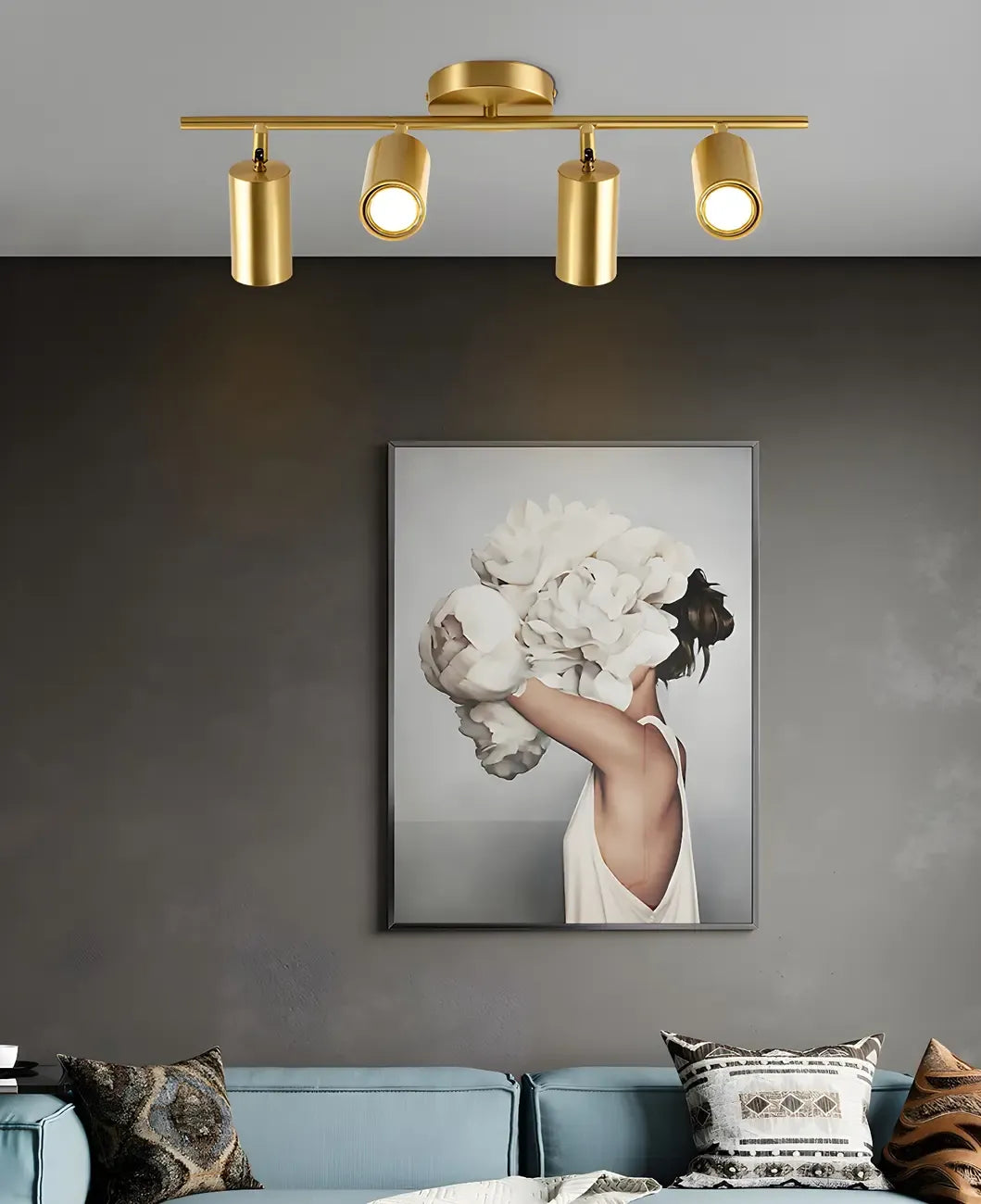 4 Light Gold Track Lighting with Adjustable Heads