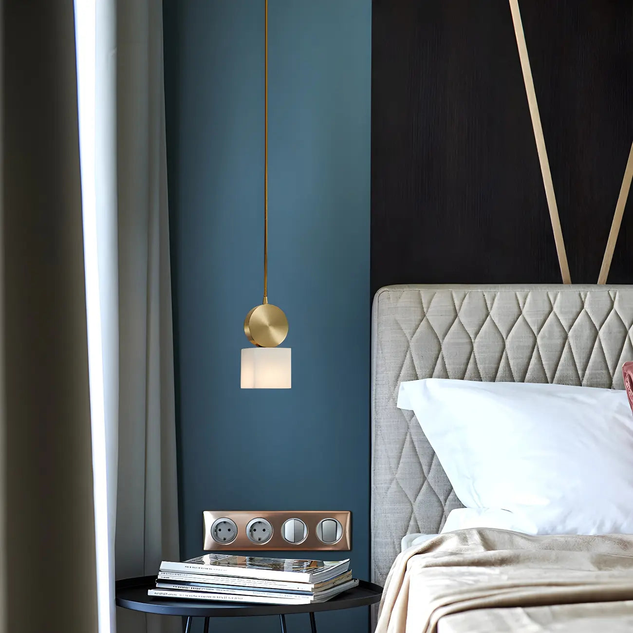 Contemporary Cylinder Stone Brass Pendant Light