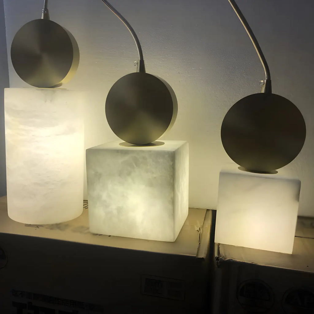 Contemporary Cylinder Stone Brass Pendant Light