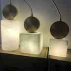 Contemporary Cylinder Stone Brass Pendant Light