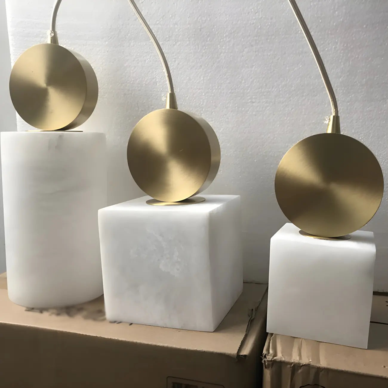 Contemporary Cylinder Stone Brass Pendant Light