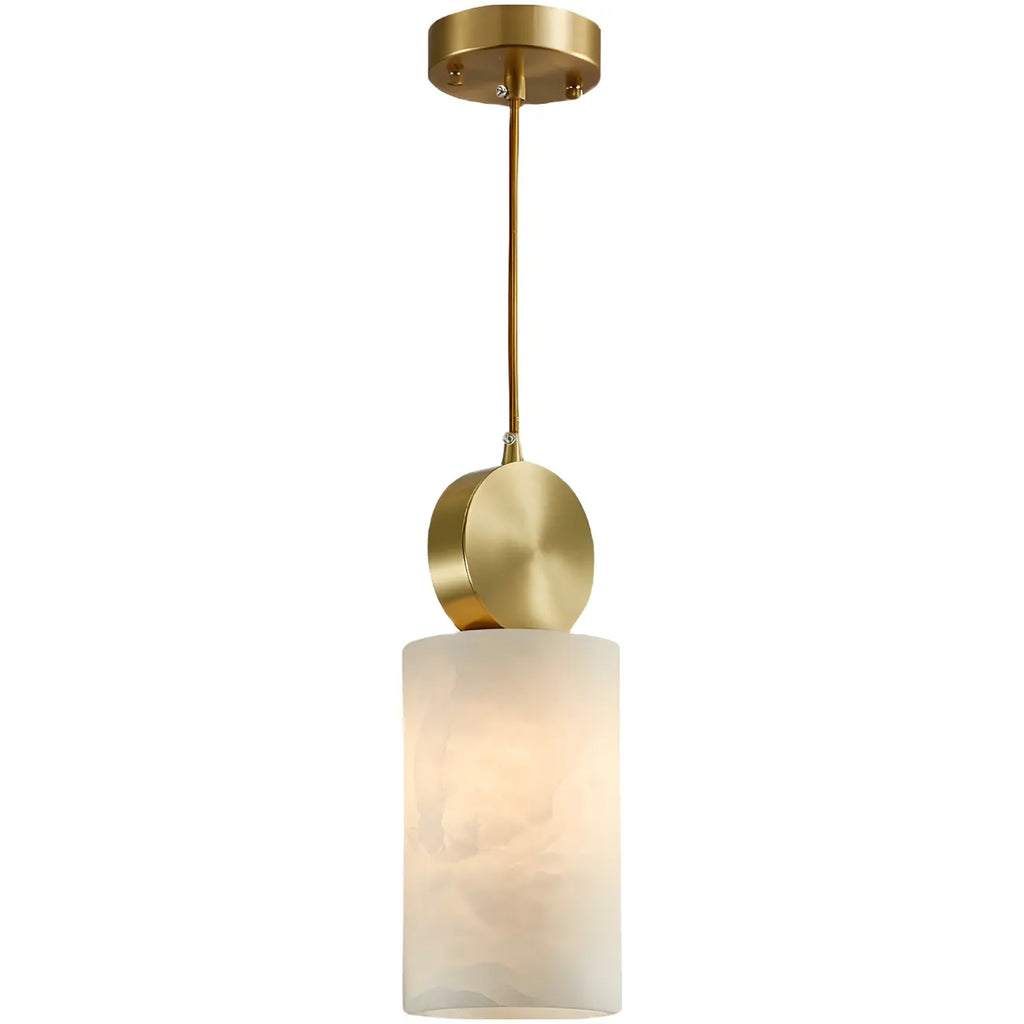 Contemporary Cylinder Stone Brass Pendant Light
