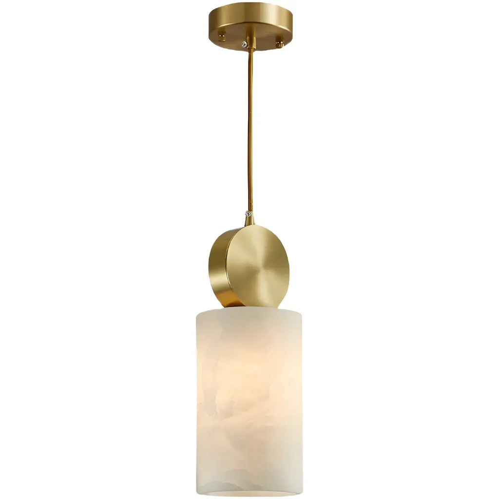 Contemporary Cylinder Stone Brass Pendant Light
