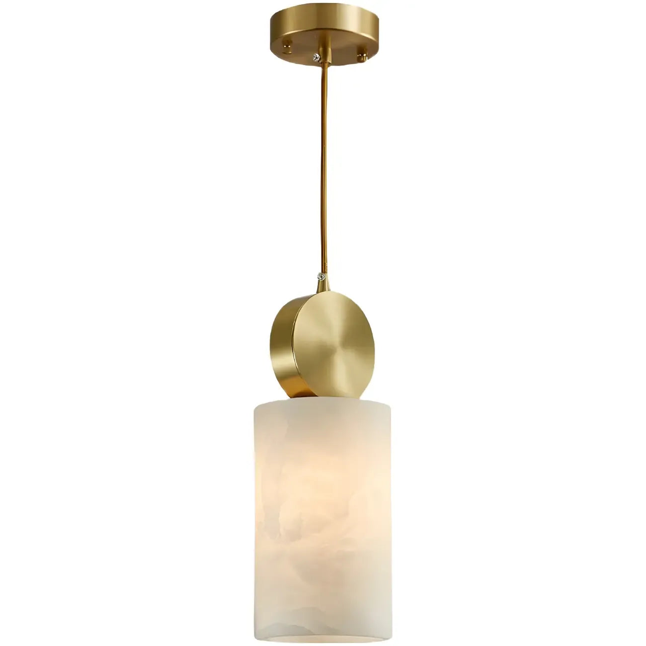 Contemporary Cylinder Stone Brass Pendant Light