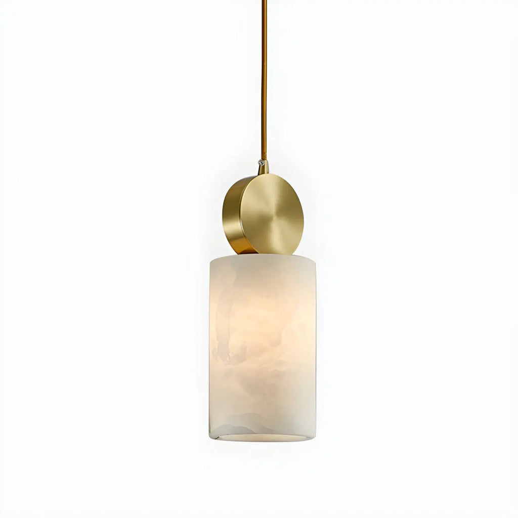 Contemporary Cylinder Stone Brass Pendant Light