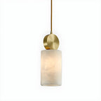 Contemporary Cylinder Stone Brass Pendant Light