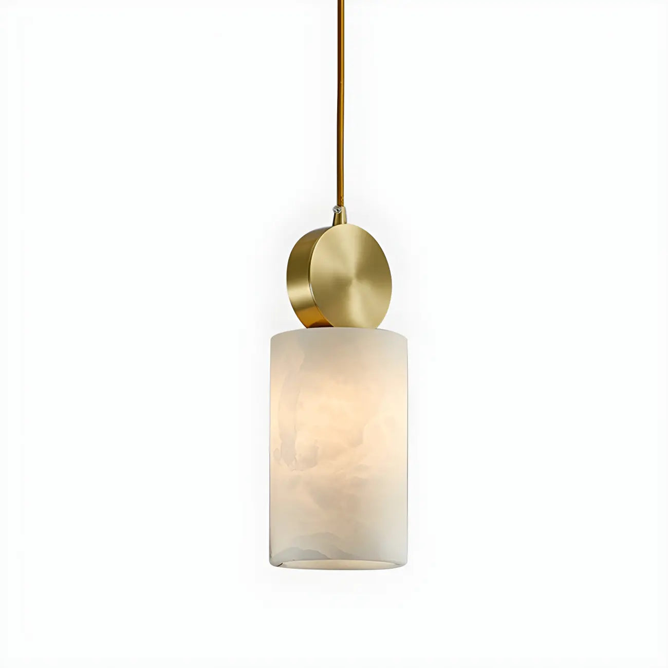 Contemporary Cylinder Stone Brass Pendant Light