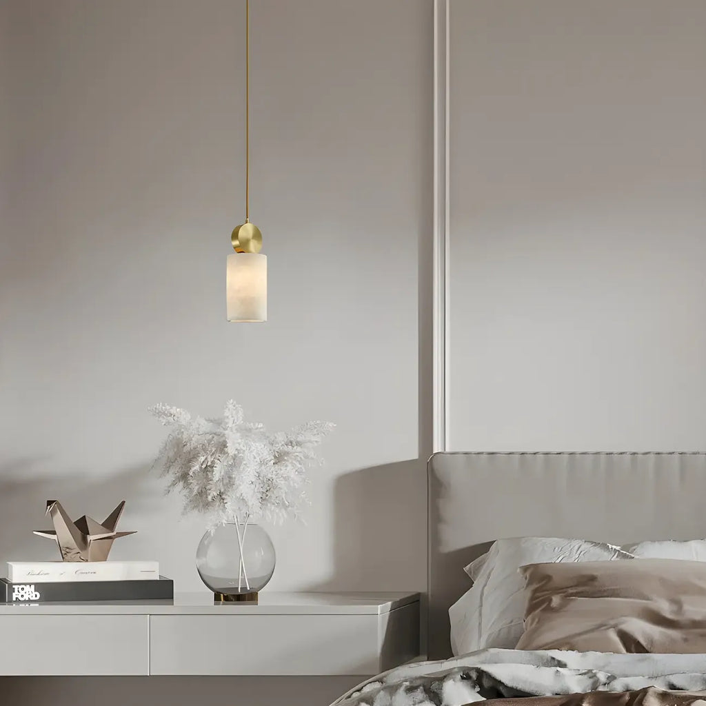 Contemporary Cylinder Stone Brass Pendant Light