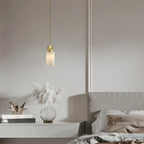 Contemporary Cylinder Stone Brass Pendant Light