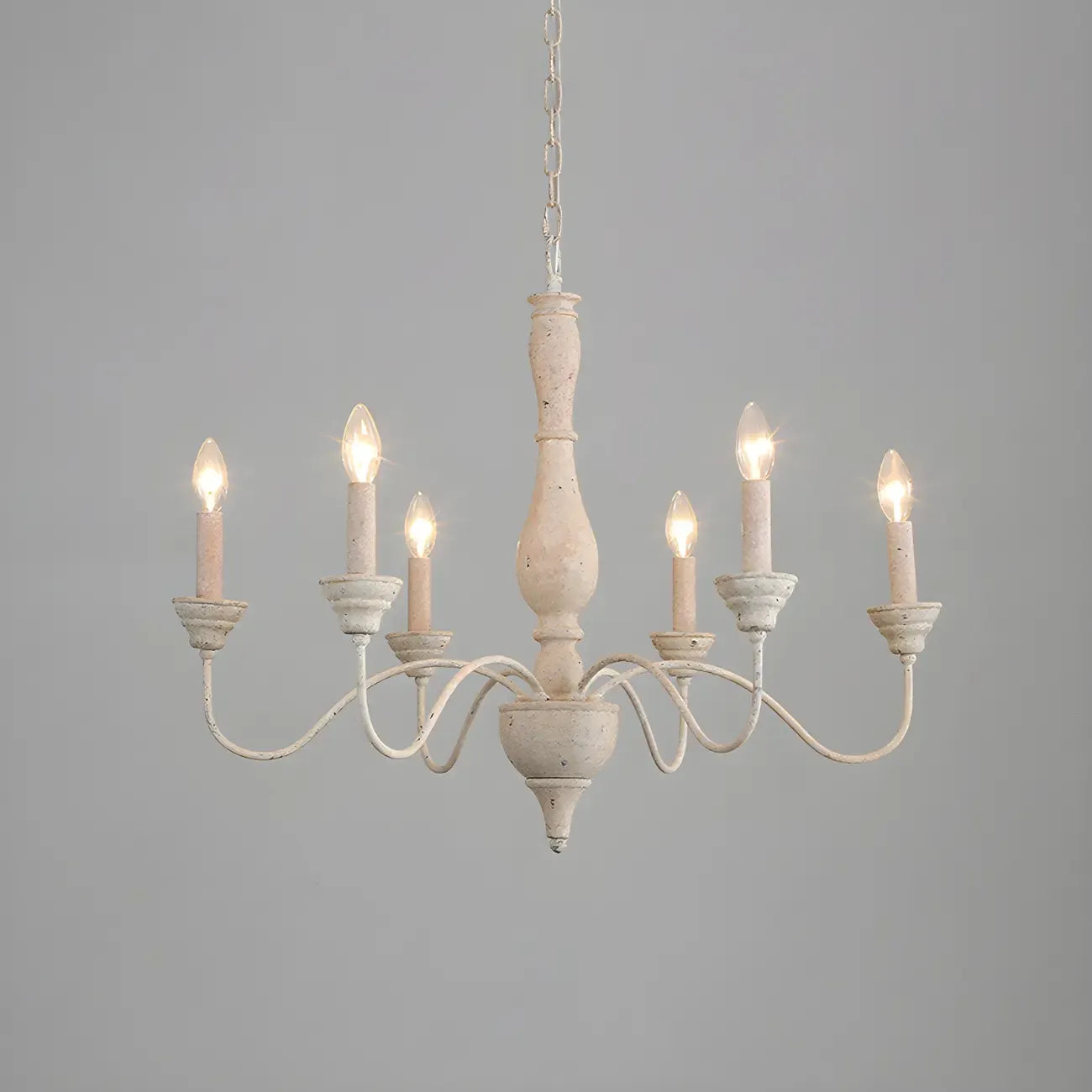6-Light Classic Wooden Candelabra Chandelier with Chain Mount