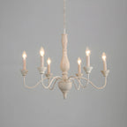 6-Light Classic Wooden Candelabra Chandelier with Chain Mount