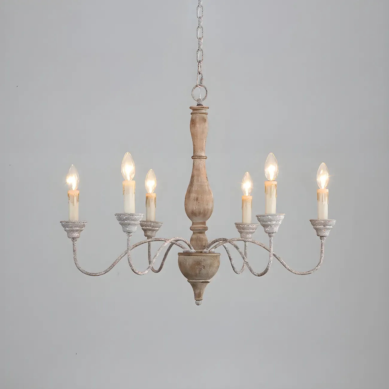 6-Light Classic Wooden Candelabra Chandelier with Chain Mount