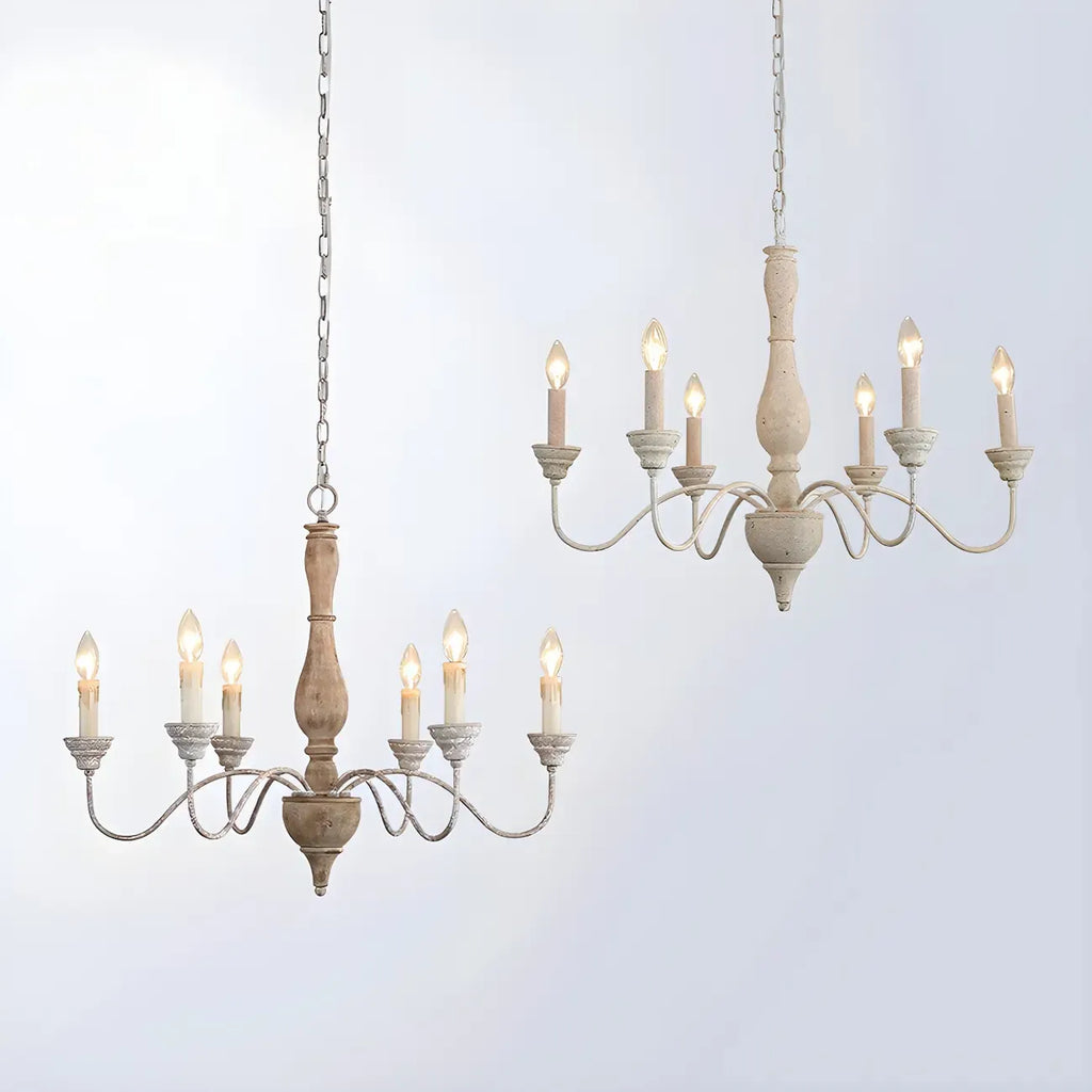 6-Light Classic Wooden Candelabra Chandelier with Chain Mount