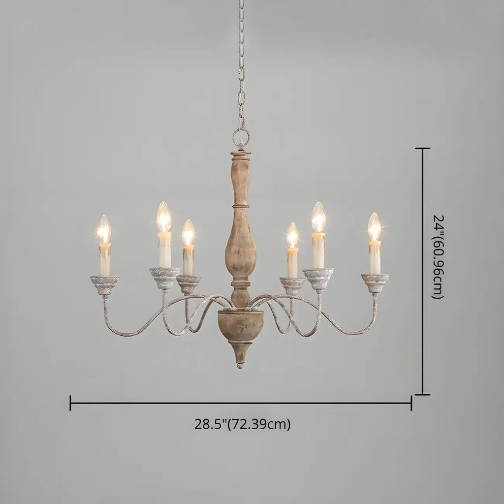 6-Light Classic Wooden Candelabra Chandelier with Chain Mount