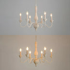 6-Light Classic Wooden Candelabra Chandelier with Chain Mount