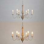 6-Light Classic Wooden Candelabra Chandelier with Chain Mount