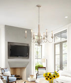 6-Light Classic Wooden Candelabra Chandelier with Chain Mount