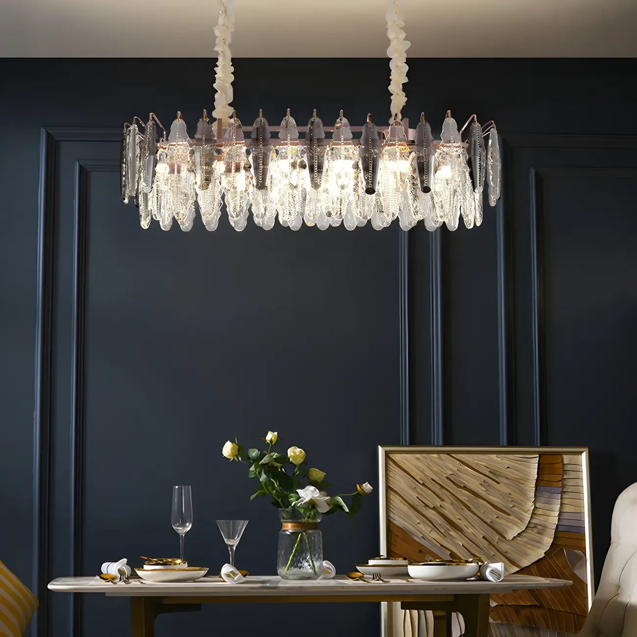 Contemporary Gold Crystal Island Pendant Light
