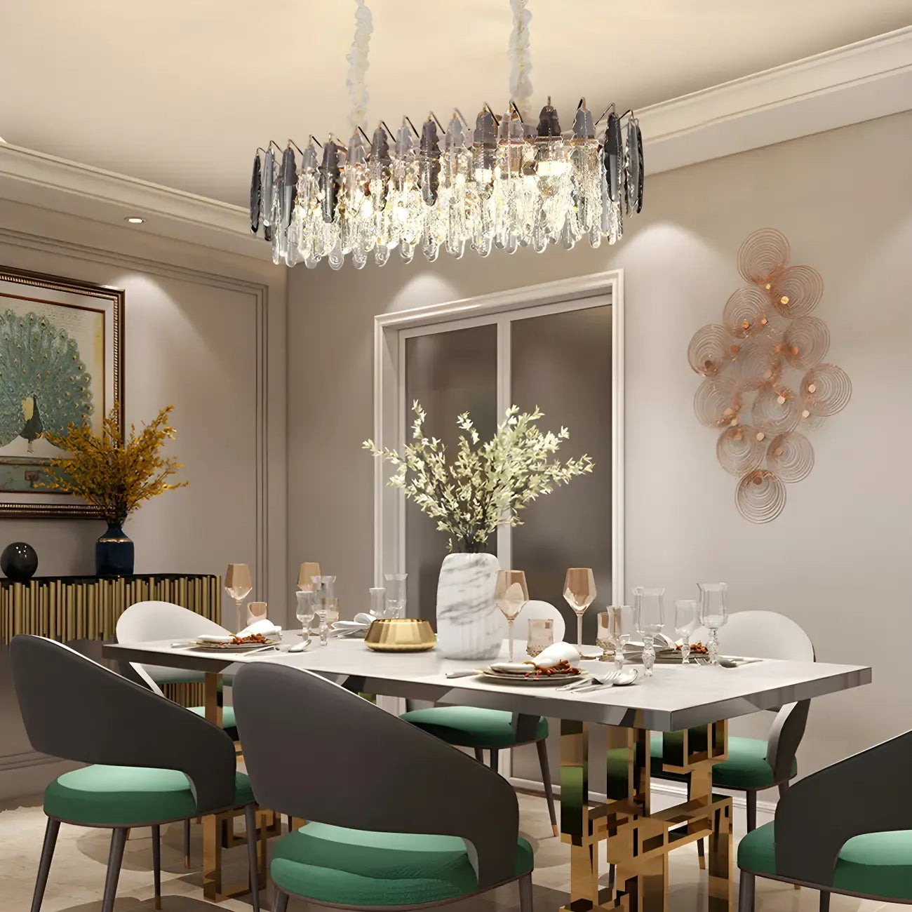 Contemporary Gold Crystal Island Pendant Light