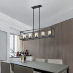 5-Light Industrial Black Glass Island Pendant Light for Kitchen