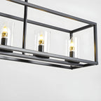 5-Light Industrial Black Glass Island Pendant Light for Kitchen
