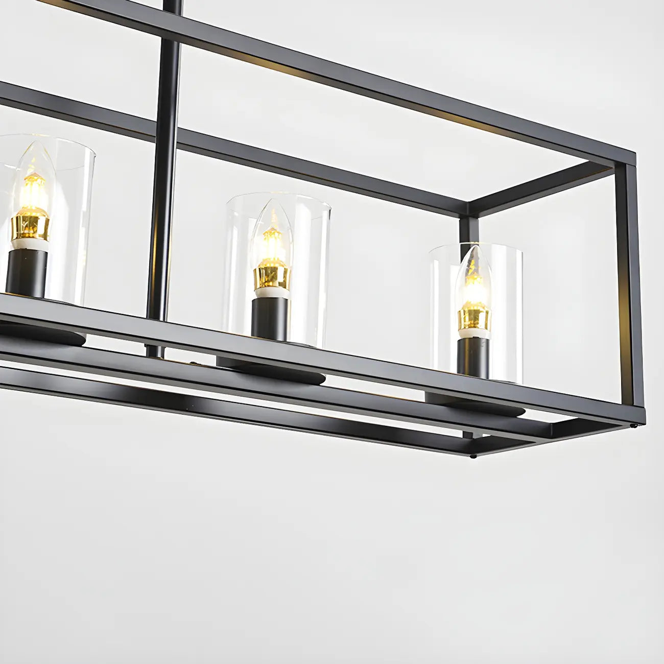 5-Light Industrial Black Glass Island Pendant Light for Kitchen