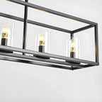 5-Light Industrial Black Glass Island Pendant Light for Kitchen