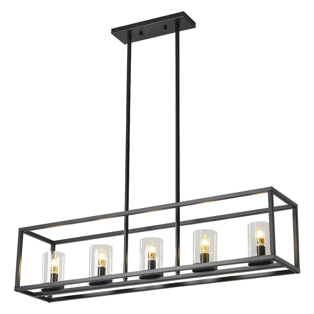 5-Light Industrial Black Glass Island Pendant Light for Kitchen
